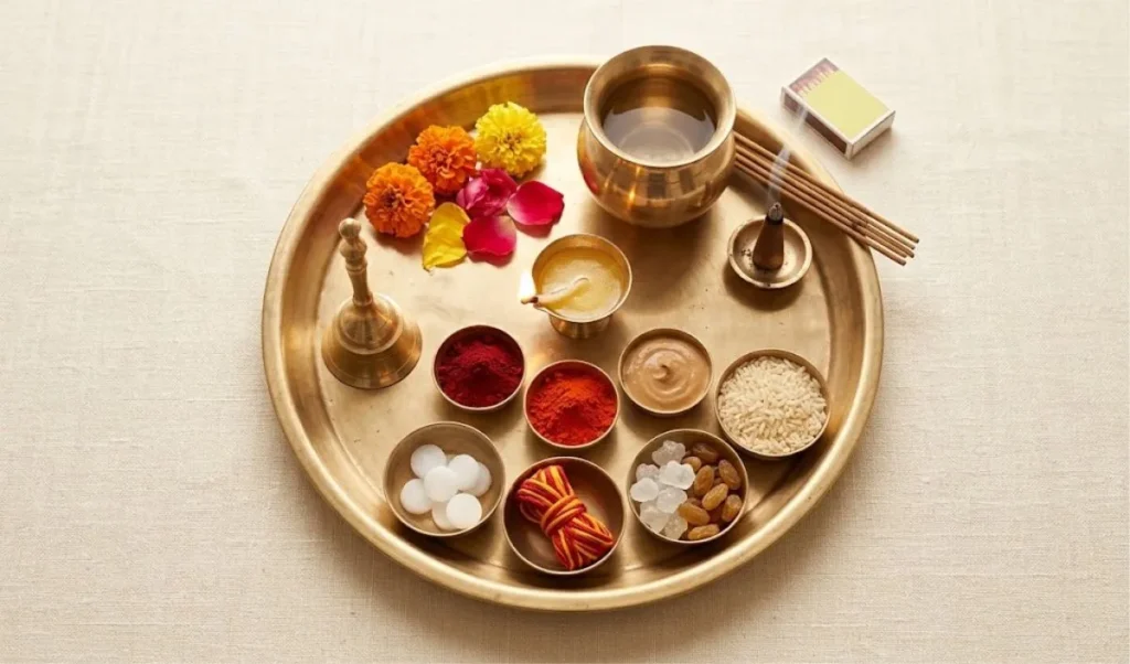 Puja thali items for daily home worship