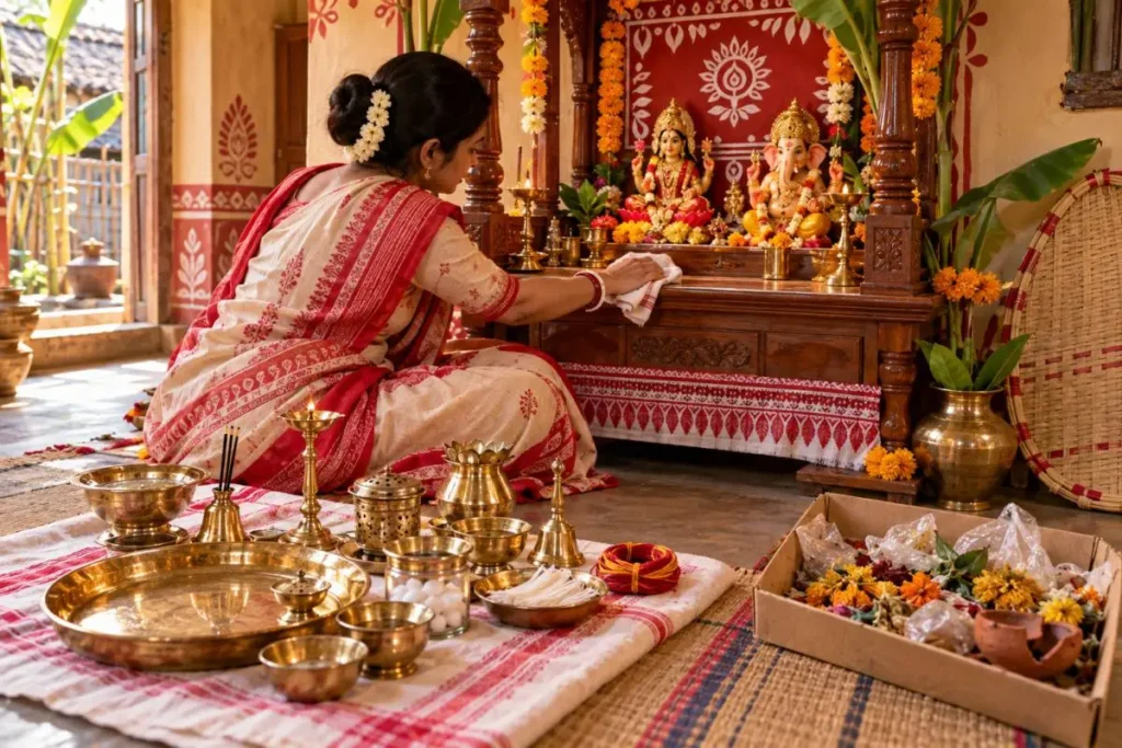 दिवाली से पहले घर के मंदिर की तैयारी कैसे करें? सफाई, सजावट और पूजा की पूरी तैयारी 7 दिवाली से पहले घर के मंदिर की सफाई और पूजा सामग्री को व्यवस्थित करते हुए