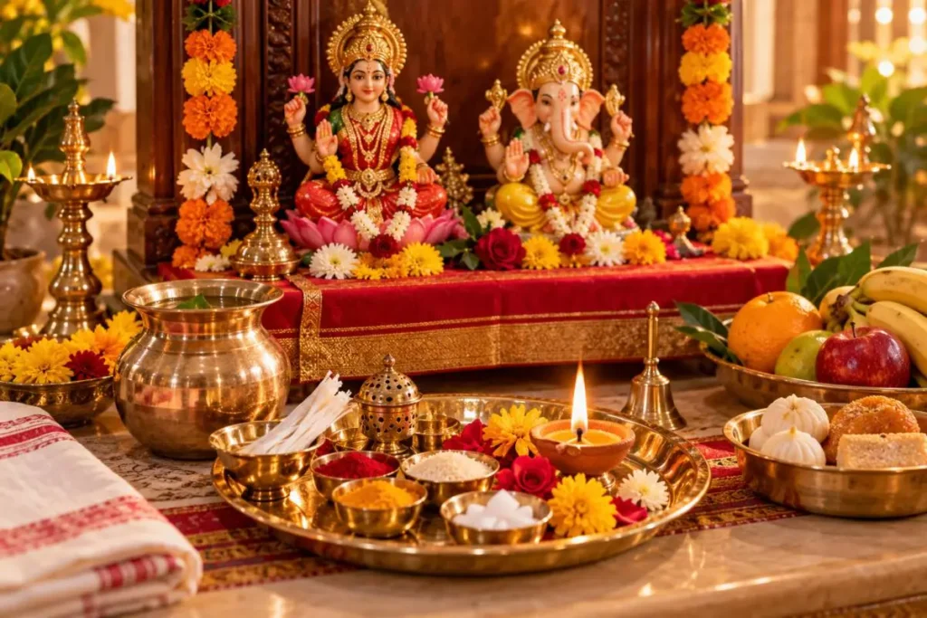 दिवाली से पहले घर के मंदिर की तैयारी कैसे करें? सफाई, सजावट और पूजा की पूरी तैयारी 8 दिवाली के लिए व्यवस्थित लक्ष्मी गणेश पूजा क्षेत्र और पूजा थाली